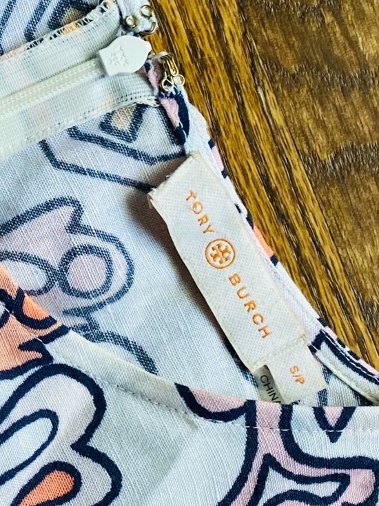 Tory Burch Hicks Garden Party Linen Blend Mini Dress Blue Pink Print Shift S/P - Picture 7 of 9
